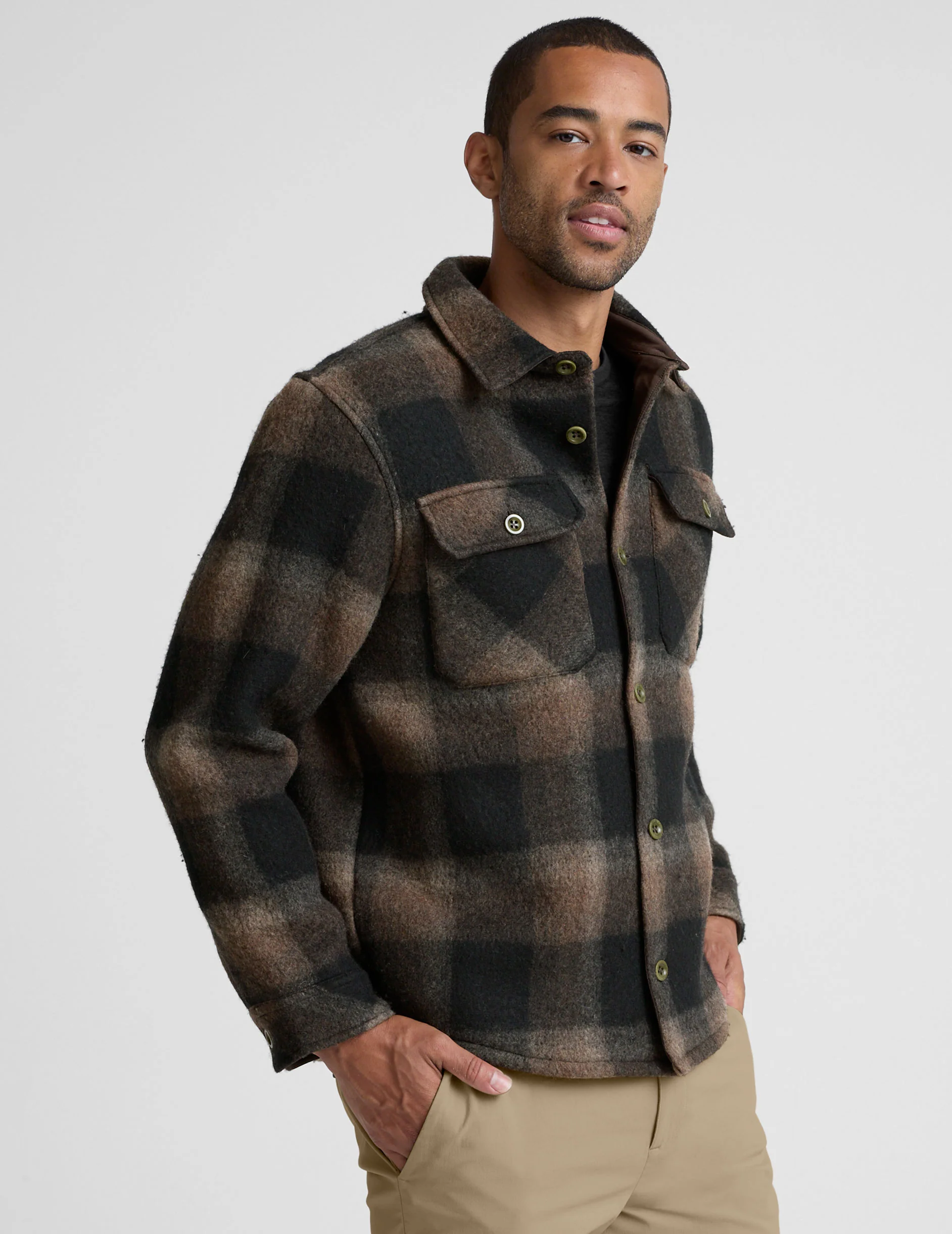 Plaid Wool Blend Men's Shirt Jacket - Image 3